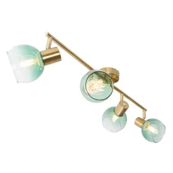 Art Deco spot goud met groen glas 4-lichts - Vidro