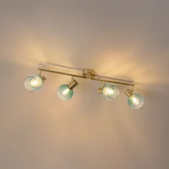 Art Deco spot goud met groen glas 4-lichts - Vidro
