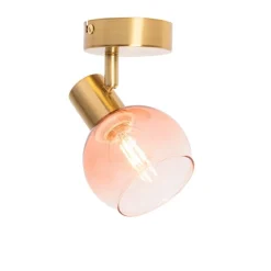 Art Deco spot goud met roze glas - Vidro