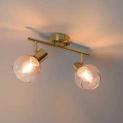 Art Deco spot goud met roze glas 2-lichts - Vidro