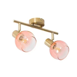 Art Deco spot goud met roze glas 2-lichts - Vidro
