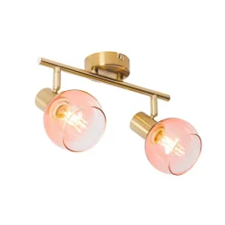 Art Deco spot goud met roze glas 2-lichts - Vidro