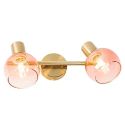 Art Deco spot goud met roze glas 2-lichts - Vidro