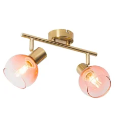 Art Deco spot goud met roze glas 2-lichts - Vidro