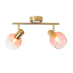 Art Deco spot goud met roze glas 2-lichts - Vidro