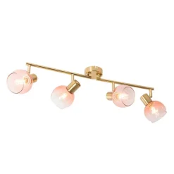 Art Deco spot goud met roze glas 4-lichts - Vidro