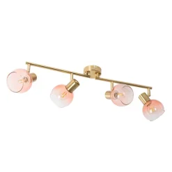 Art Deco spot goud met roze glas 4-lichts - Vidro