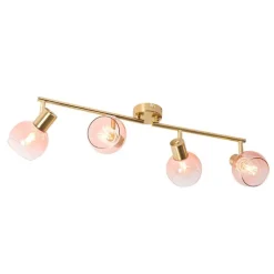 Art Deco spot goud met roze glas 4-lichts - Vidro