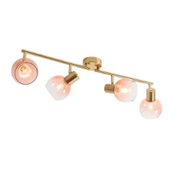 Art Deco spot goud met roze glas 4-lichts - Vidro