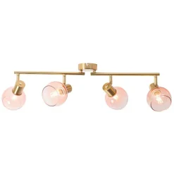 Art Deco spot goud met roze glas 4-lichts - Vidro