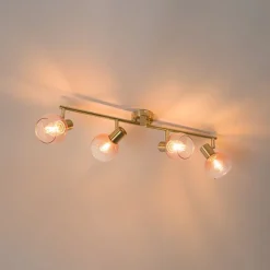 Art Deco spot goud met roze glas 4-lichts - Vidro