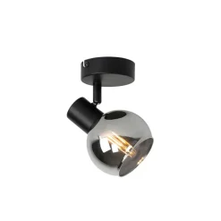 Art Deco spot zwart met smoke glas - Vidro