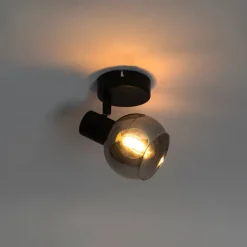 Art Deco spot zwart met smoke glas - Vidro