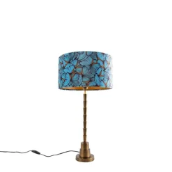 Art Deco tafellamp brons velours kap vlinder dessin 35 cm - Pisos