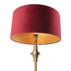 Art Deco tafellamp brons velours kap rood 50 cm - Diverso