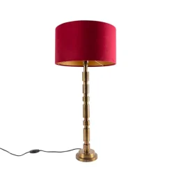 Art Deco tafellamp brons 35 cm velours kap rood - Torre