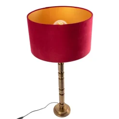 Art Deco tafellamp brons 35 cm velours kap rood - Torre