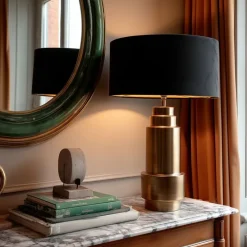 Art deco tafellamp brons velours kap zwart met goud 50 cm - Bruut