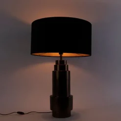 Art deco tafellamp brons velours kap zwart met goud 50 cm - Bruut