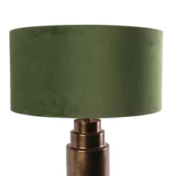 Art deco tafellamp brons velours kap groen met goud 50 cm - Bruut