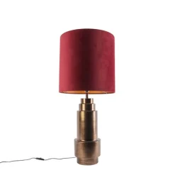 Art deco tafellamp brons velours kap rood met goud 40 cm - Bruut