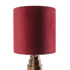 Art deco tafellamp brons velours kap rood met goud 40 cm - Bruut