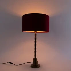Art Deco tafellamp brons velours kap rood 35 cm - Pisos