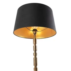Art deco tafellamp brons met katoenen kap zwart 45 cm - Torre