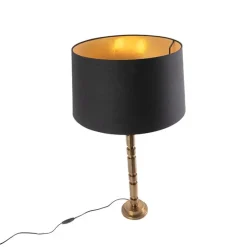 Art deco tafellamp brons met katoenen kap zwart 45 cm - Torre
