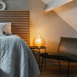 Art deco tafellamp goud met amber glas 30 cm - Kevin