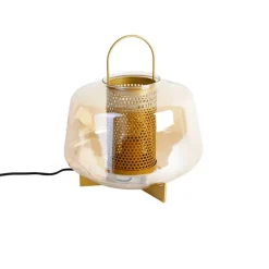 Art deco tafellamp goud met amber glas 30 cm - Kevin