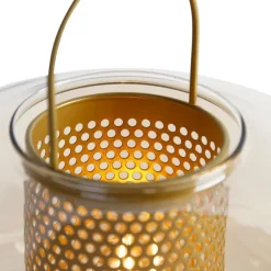 Art deco tafellamp goud met amber glas 30 cm - Kevin
