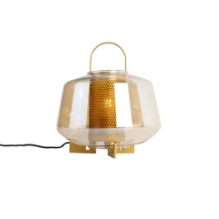 Art deco tafellamp goud met amber glas 30 cm - Kevin