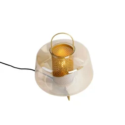 Art deco tafellamp goud met amber glas 30 cm - Kevin