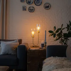 Art Deco tafellamp goud met glas 2-lichts - Laura