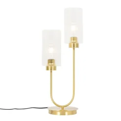 Art Deco tafellamp goud met glas 2-lichts - Laura