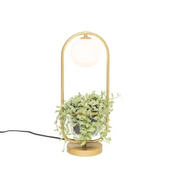 Art deco tafellamp goud met wit glas - Isabella