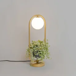 Art deco tafellamp goud met wit glas - Isabella