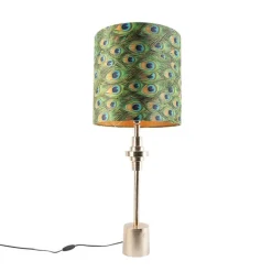 Art Deco tafellamp goud velours kap pauw dessin 40 cm - Diverso