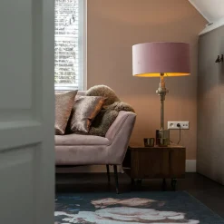 Art Deco tafellamp goud velours kap roze 50 cm - Diverso