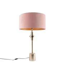 Art Deco tafellamp goud velours kap roze 50 cm - Diverso