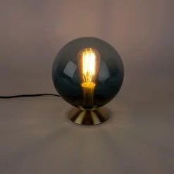 Art deco tafellamp messing met oceaanblauw glas - Pallon