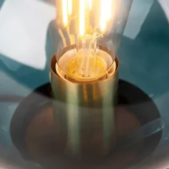 Art deco tafellamp messing met oceaanblauw glas - Pallon