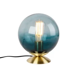 Art deco tafellamp messing met oceaanblauw glas - Pallon