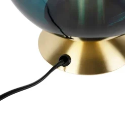 Art deco tafellamp messing met oceaanblauw glas - Pallon