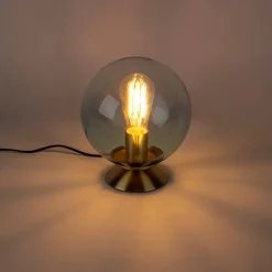 Art deco tafellamp messing met blauw glas - Pallon