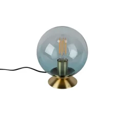 Art deco tafellamp messing met blauw glas - Pallon
