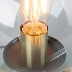 Art deco tafellamp messing met blauw glas - Pallon