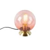 Art deco tafellamp messing met roze glas - Pallon