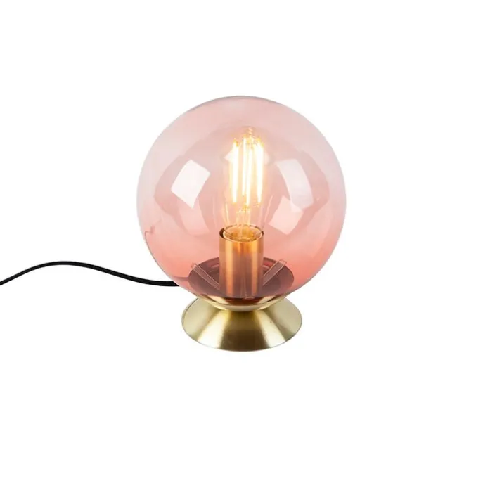 Art deco tafellamp messing met roze glas - Pallon